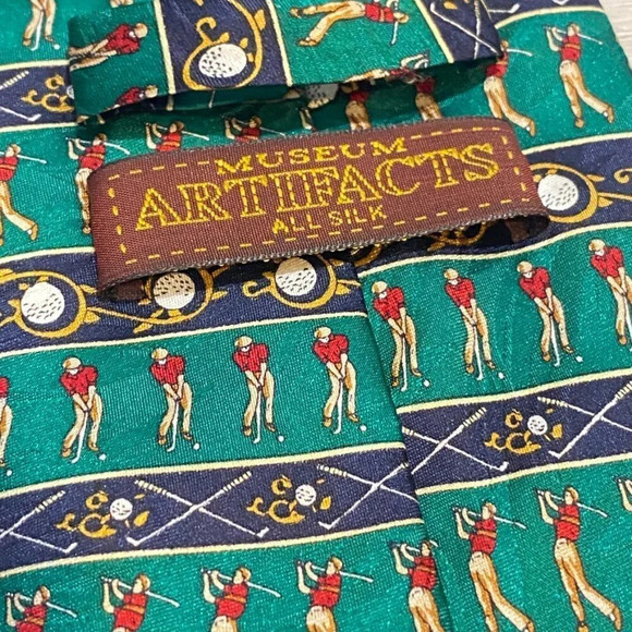 Golf Neck Tie Handmade 100% Silk - Green and Blue Novelty Tie - Picture 3 of 5